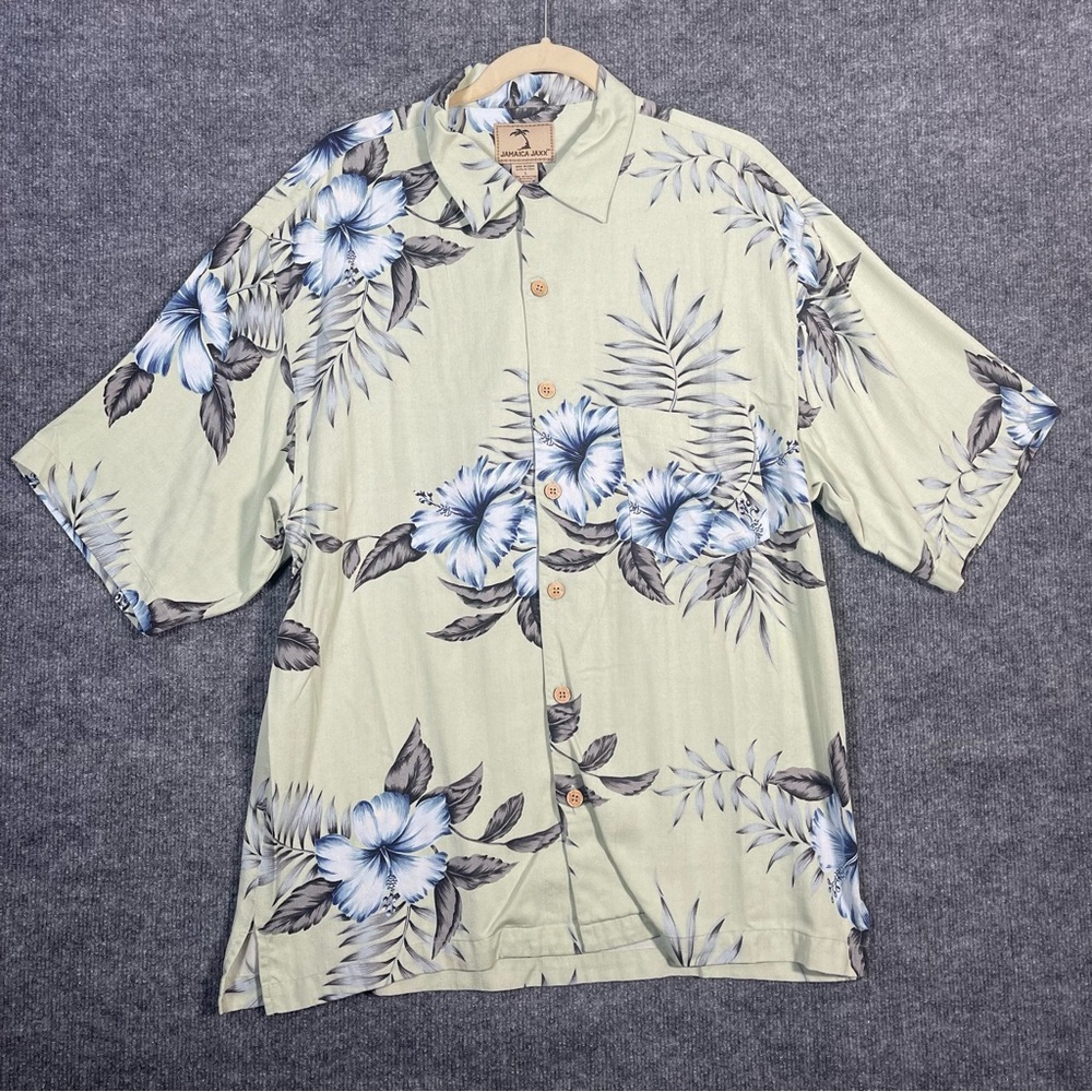 Jamaica Jaxx Mens Large Floral Tropical Hawaiian Print Short Sleeve Button Down